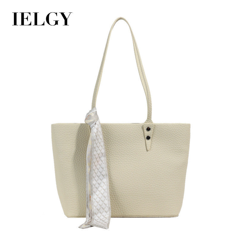 Ielgy Solid Color Large-Capacity Bucket Bag Tote Bag All-Match Commuter Shoulder Messen