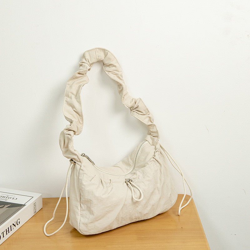 Ielgy Korean Version Fashionable Pleated Underarm Cloud Bag Classy One-Shoulder Nylon Commuter All-Match