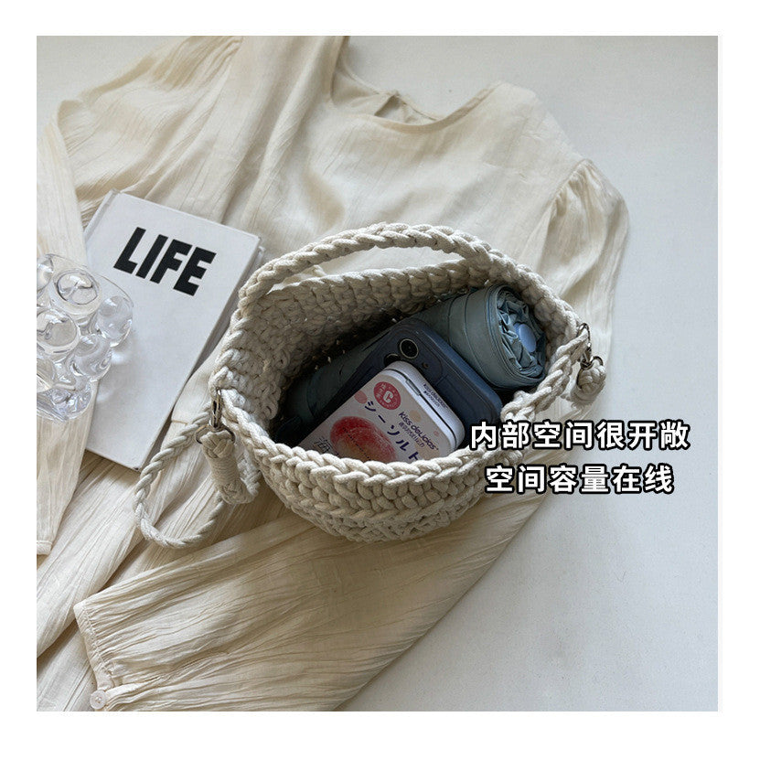 Ielgy Ladies Messenger Cotton Thread Woven Bag All-Match Hollow Straw Vacation Beach Bag Fresh