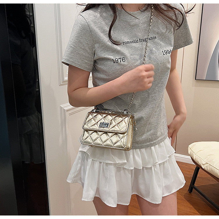 Ielgy Fashionable High-End Rhombus Shoulder Crossbody Chain Small Square Bag