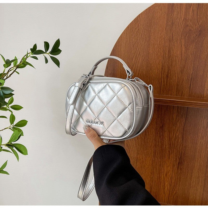 Ielgy Diamond Silver Cross-Body All-Match Western-Style Small Square Bag One-Shoulder Portable Mobile Phone Bag