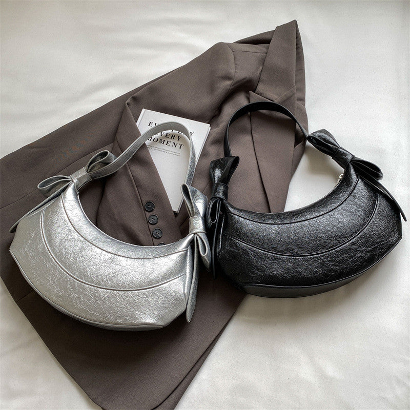 Ielgy Ladies Black All-Match Diagonal High-End Crescent Underarm Bag Niche Design Shoulder Bag