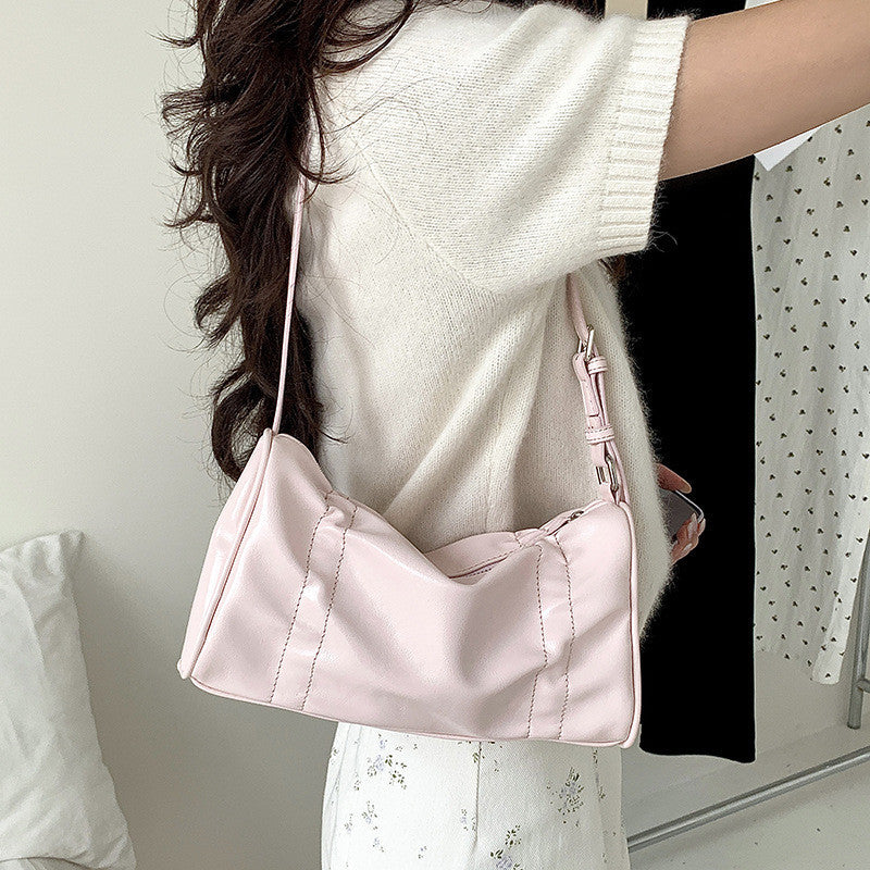 Ielgy Korean Version Pleated Design Underarm Bag Handbag All-Match Fashion One-Shoulder Soft Leather Bag