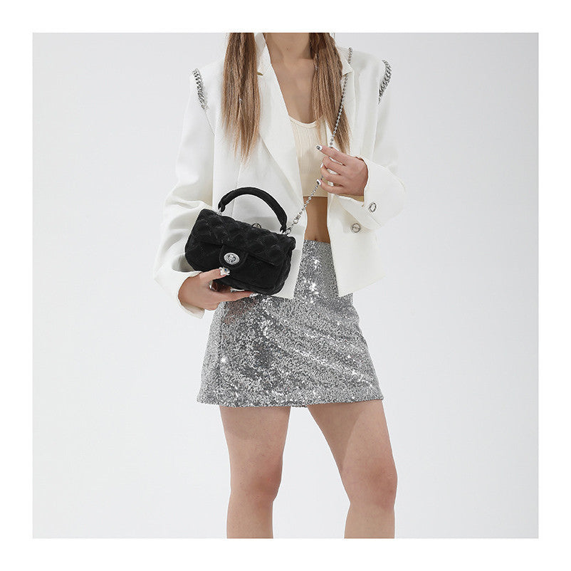Ielgy Korean Version Diamond Chain Bag Fashionable All-Match Casual Cross-Body Small Square Bag