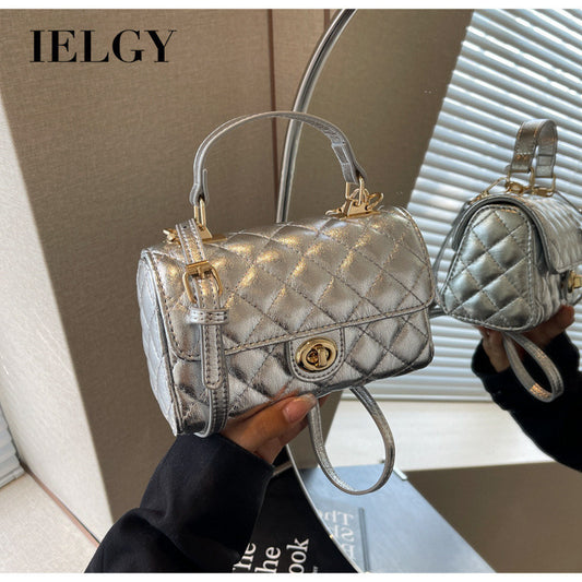 Ielgy Silver Handbag Popular Commuter One-Shoulder Western Style All-Match Messenger Bag