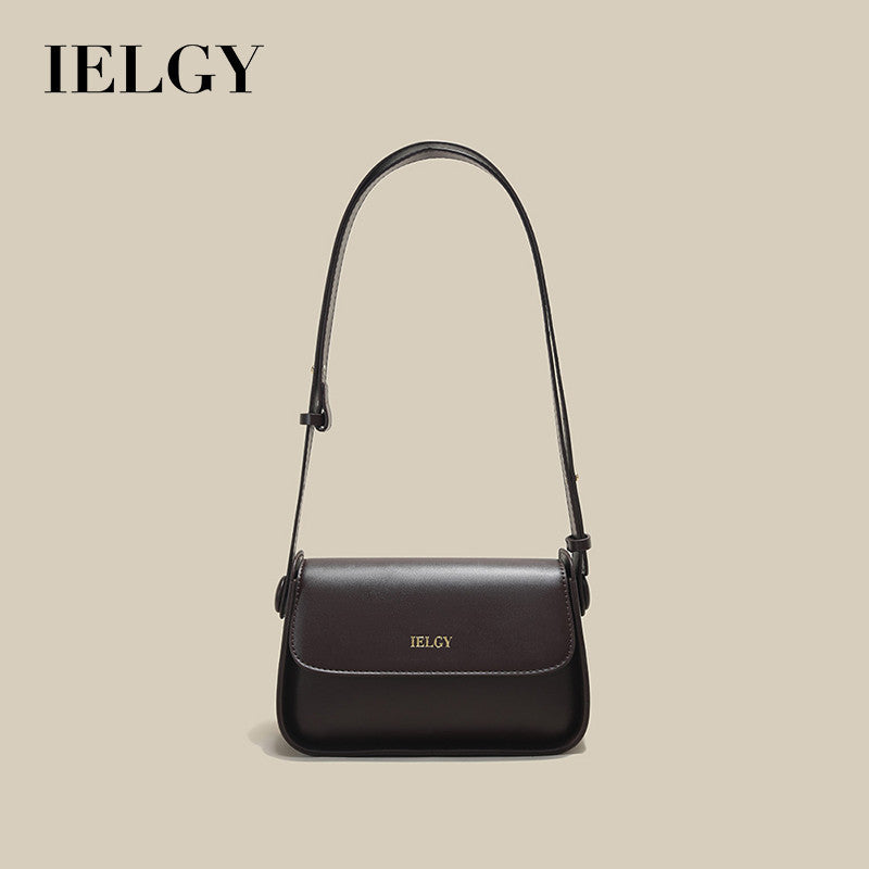 IELGY Fashionable and Versatile Top-handle Bag in Coffee with Wide Shoulder Strap for Women
