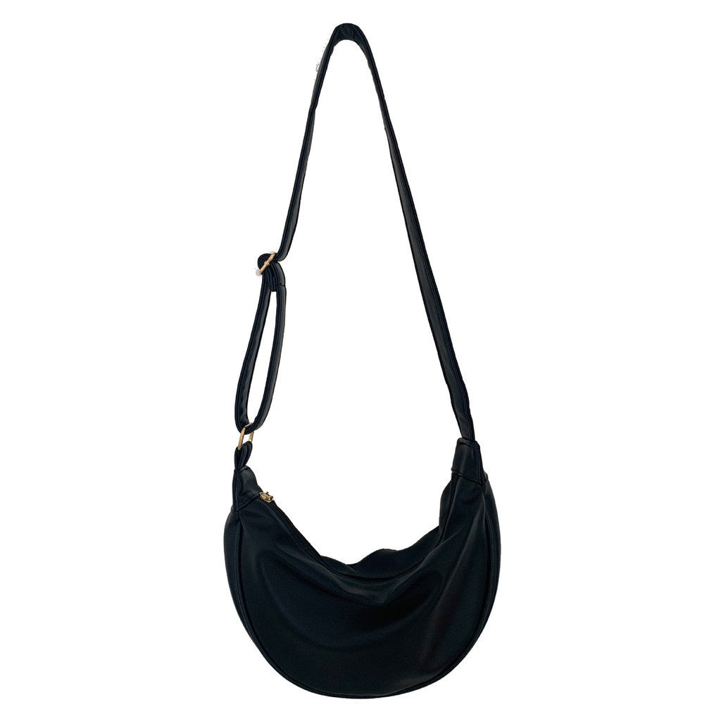 Ielgy Ladies Black PU Soft Leather Dumpling Bag Korean Version Shoulder Niche Crossbody Bag