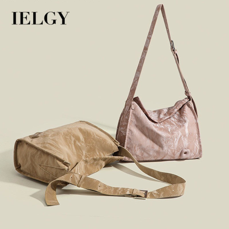 Ielgy Ladies High-Appearance Soft Leather Tote Bag Clutch Pattern Large-Capacity One-Shoulder Minimalist Messenger Bag