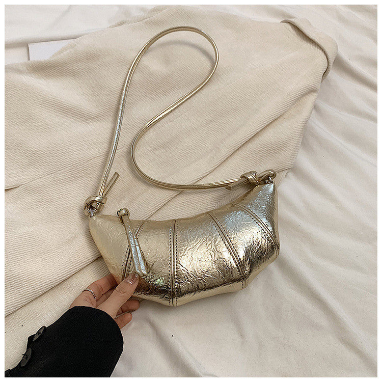 Ielgy Niche Unique Fashionable Hot Girl Style Simple All-Match Dumpling Bag Casual Silver Messenger Bag