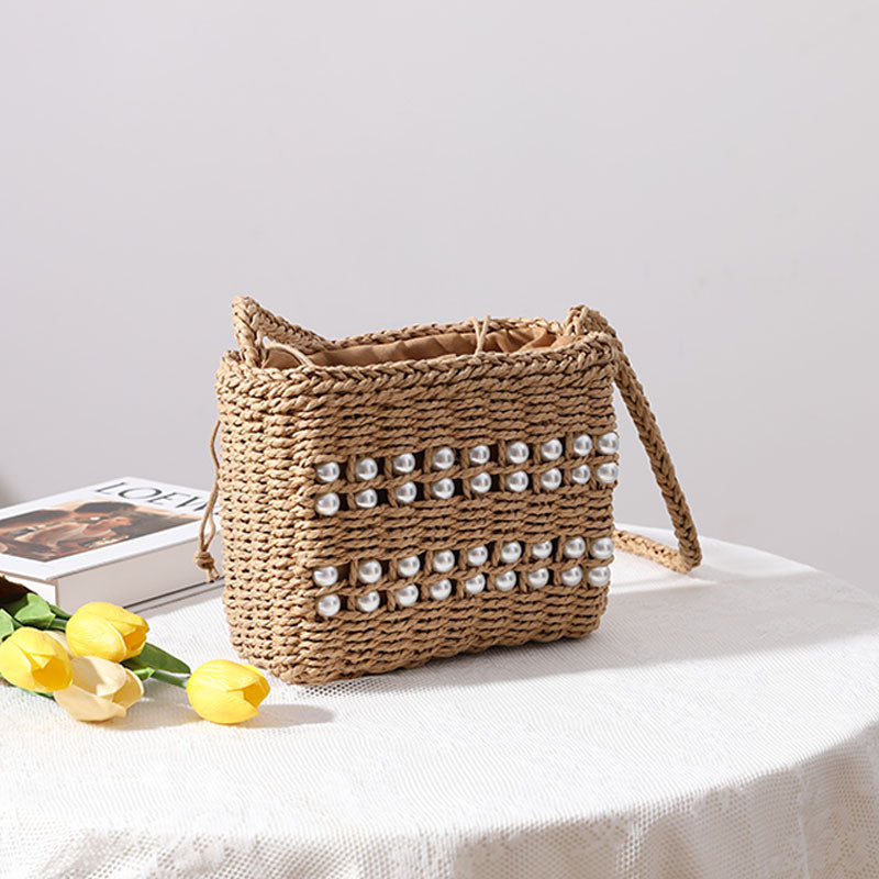 Ielgy Square Cross-Body Straw Woven Female Bag Mori Fashion Vacation Beach Bag Rattan Bag