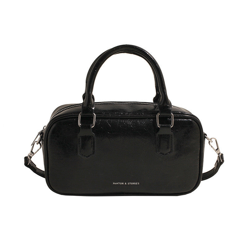 Ielgy Ladies High-End Boston Pillow Handbag Casual All-Match Silver Messenger Bag