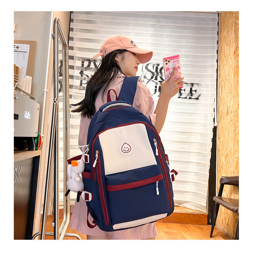 Ielgy Korean Version High School Junior High School Students Large-Capacity Backpack Simple Burden-Red