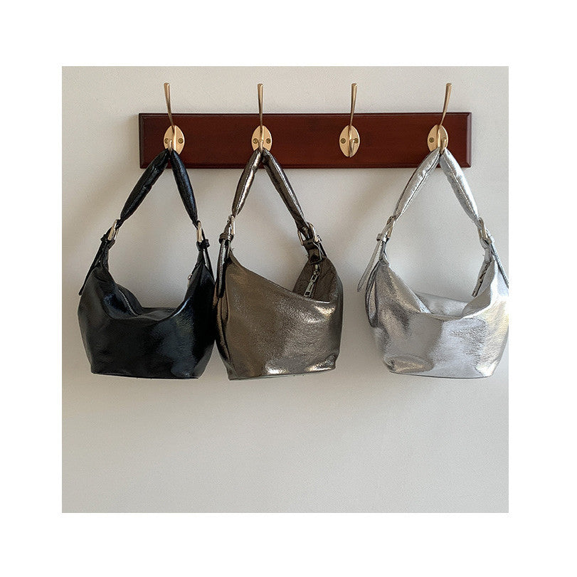 Ielgy Oil Wax Leather High-End Soft Leather One-Shoulder Commuter Underarm Bag Ladies All-Match Trendy Fashion Dumpling Bag