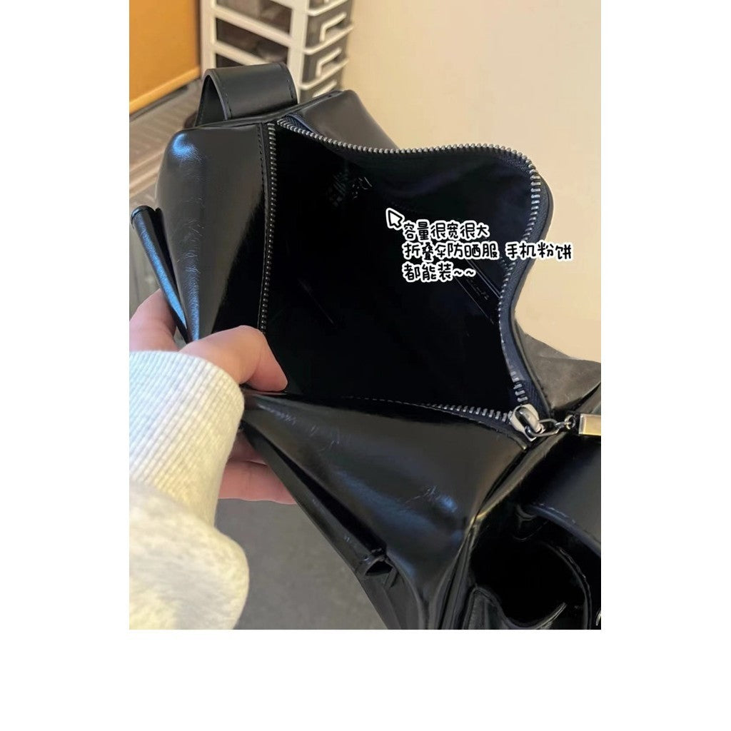 Ielgy Ladies Black Niche Design Commuter All-Match One-Shoulder Messenger Small Square Bag