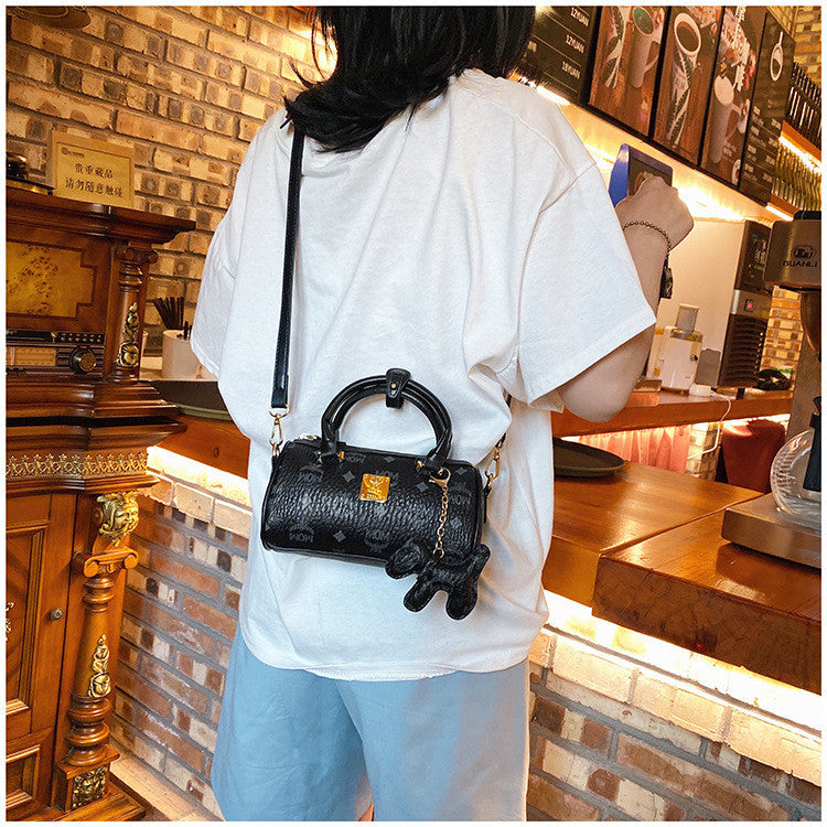 Ielgy Boston Letter Cylindrical Handbag Shoulder Crossbody Bag
