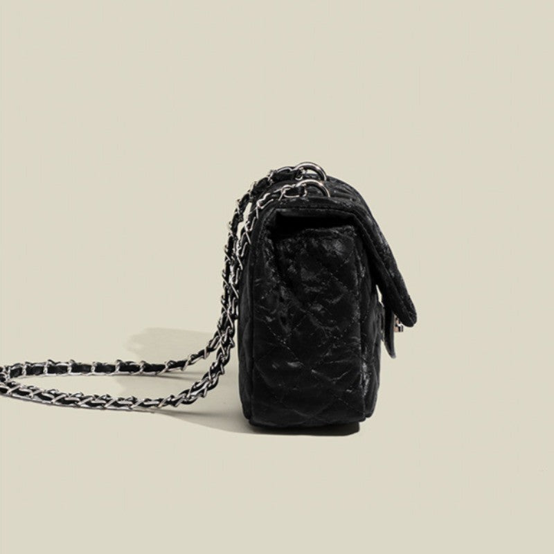 Ielgy Korean Style High-End Chain Small Square Bag Shoulder Crossbody Black Fashion Bag