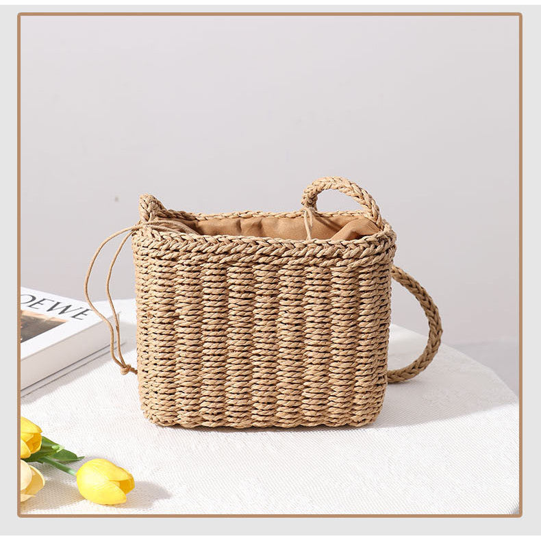 Ielgy Square Cross-Body Straw Woven Female Bag Mori Fashion Vacation Beach Bag Rattan Bag