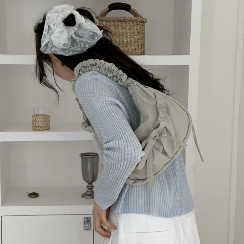Ielgy Casual Unique Pleated Drawstring Lace-Up Nylon Lazy Style Underarm Messenger Bag ins