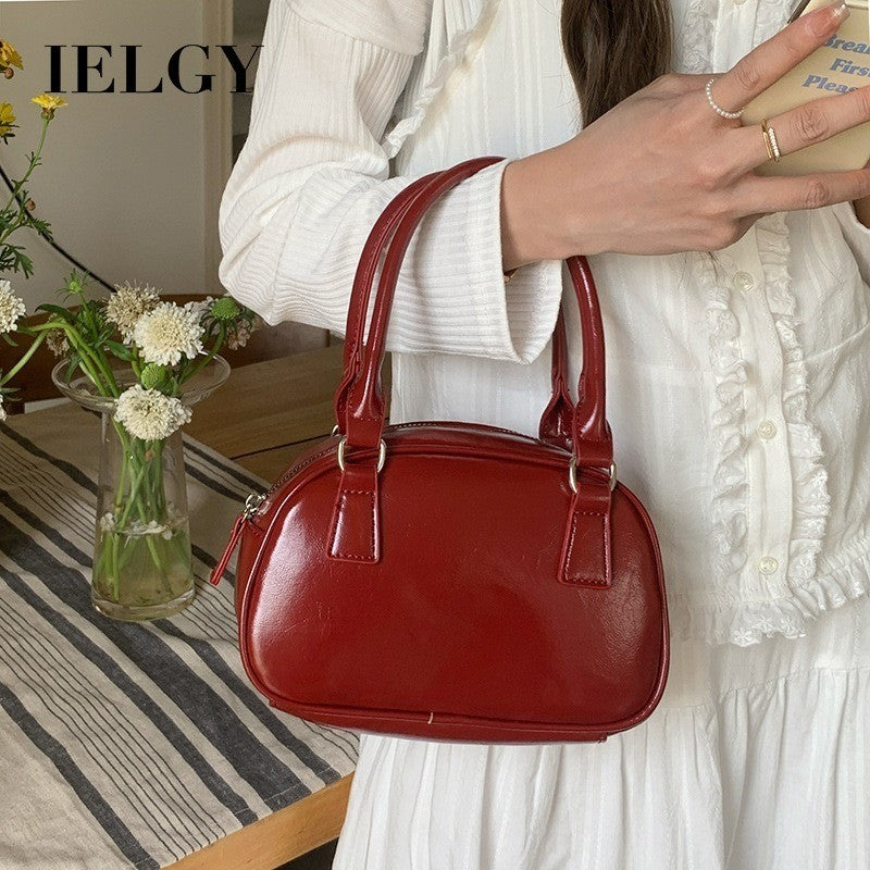 Ielgy Trendy Portable Bowling Bag All-Match Cross-Body Retro Red Small Square Bag
