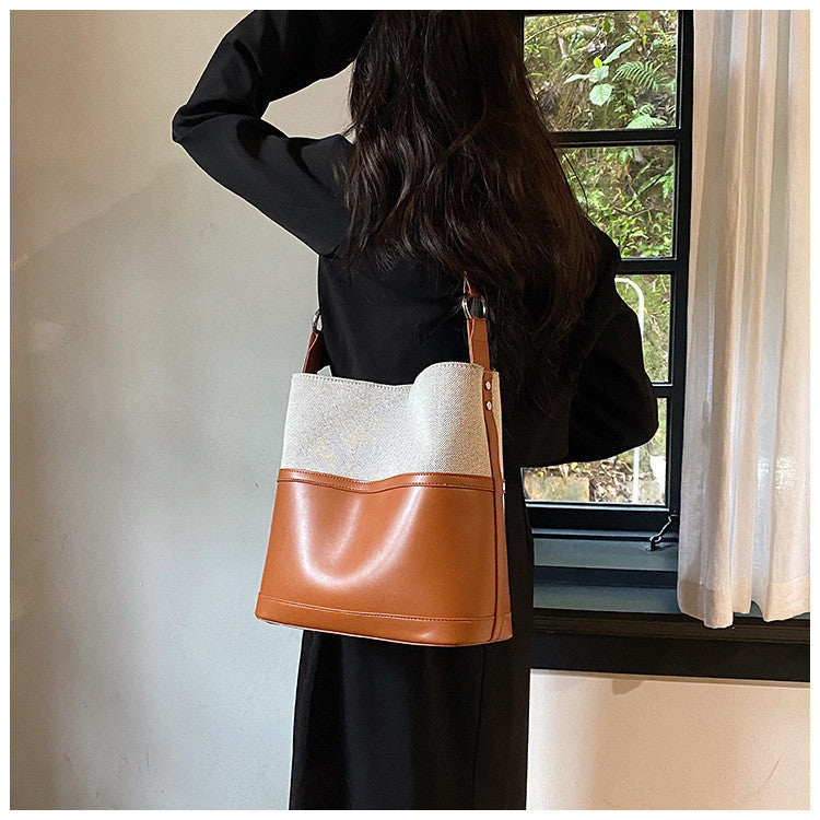 Ielgy Simple Bucket Bag All-Match Fashion Portable Cross-Body Korean Version Large-Capacity Female Bag