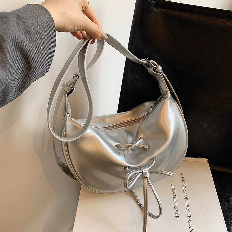 Ielgy Large-Capacity One-Shoulder Tote Bag All-Match Retro Fashion Bow Cross-Body Du