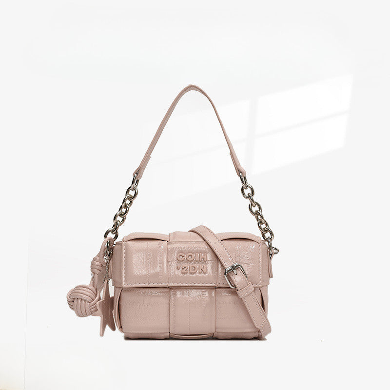 Ielgy All-Match Silver Feel One-Shoulder Messenger Woven Small Square Bag High-End Mobile Phone
