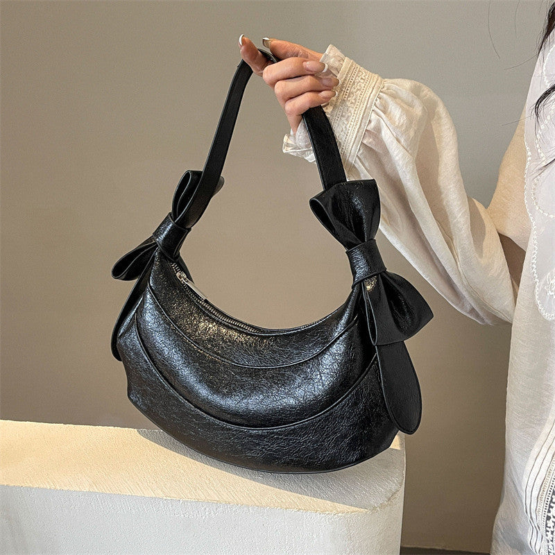 Ielgy Ladies Black All-Match Diagonal High-End Crescent Underarm Bag Niche Design Shoulder Bag