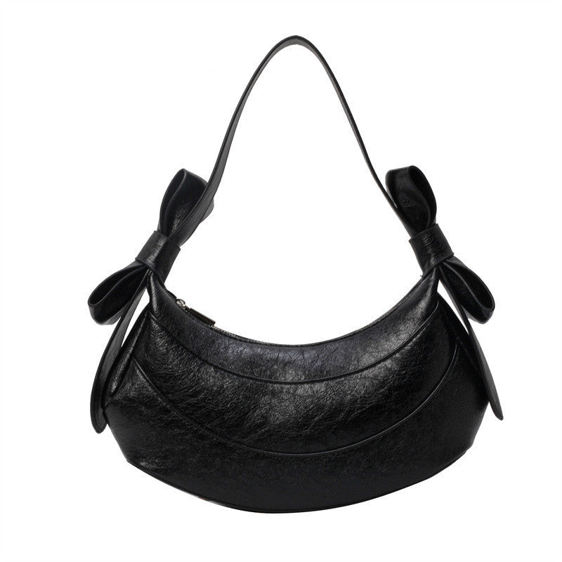 Ielgy Ladies Black All-Match Diagonal High-End Crescent Underarm Bag Niche Design Shoulder Bag