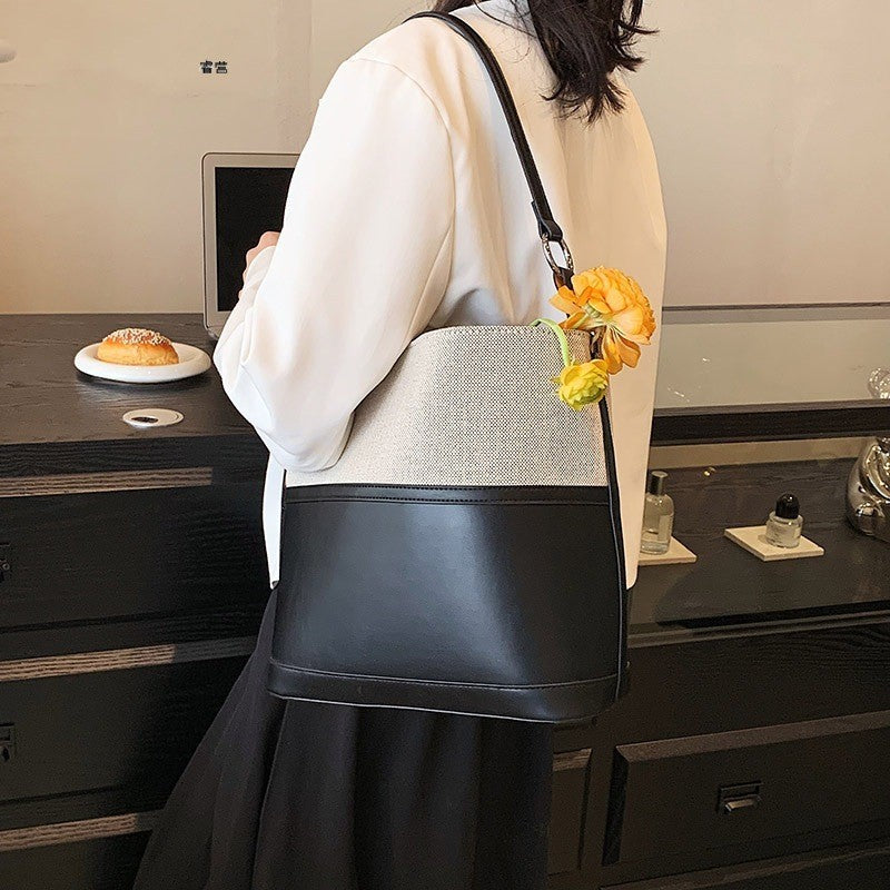 Ielgy Simple Bucket Bag All-Match Fashion Portable Cross-Body Korean Version Large-Capacity Female Bag