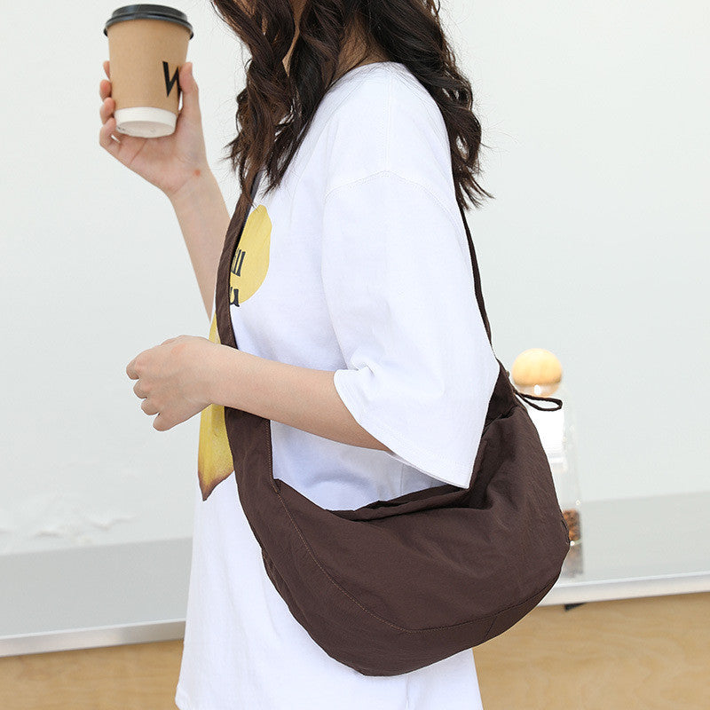 Ielgy Korean Version Casual Literary One-Shoulder Female Bag Pleated Nylon Dumpling Bag Fashion Drawstring Canvas Messenger Bag