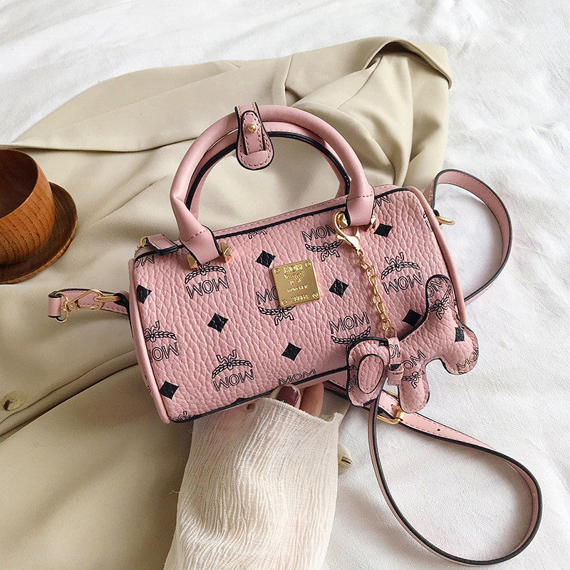 Ielgy Boston Letter Cylindrical Handbag Shoulder Crossbody Bag