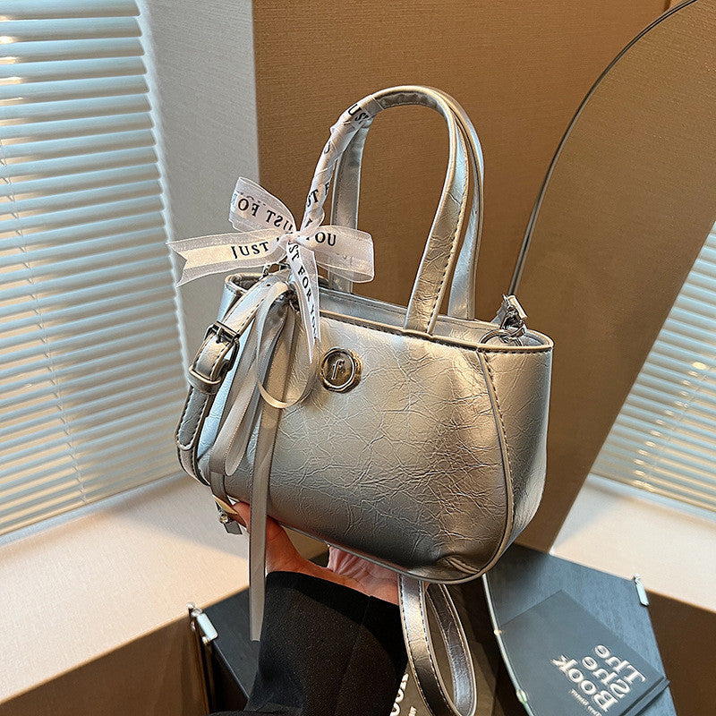 Ielgy High-End Texture All-Match Shoulder Messenger Bag Fashion Silver Portable Small Square Bag