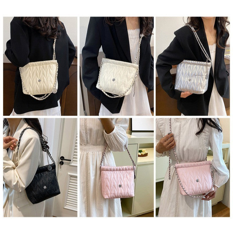 Ielgy Ladies Silver Simple Fashion Handbag Solid Color Child-Mother Bag High-Quality Trendy Classy Messenger Bag