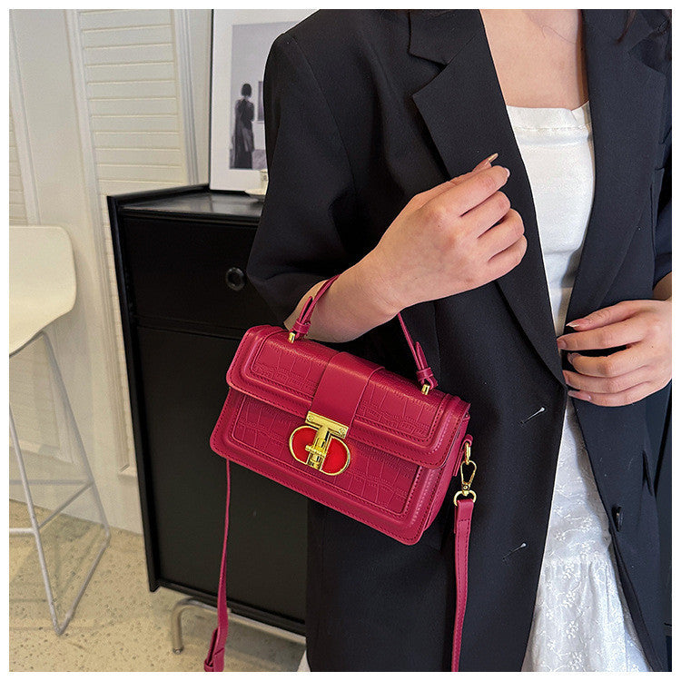 Ielgy High-End Texture Solid Color Portable Box Bag All-Match One-Shoulder Messenger Small