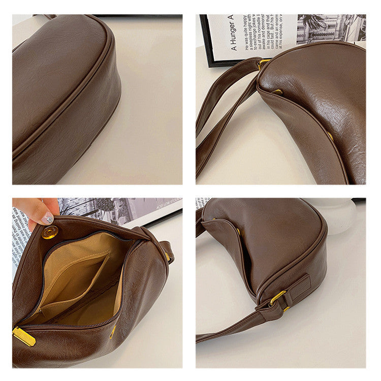 Ielgy Soft Face Fashion Shoulder Bag Casual All-Match Cross-Body Dumpling Bag Commuter Unique Popular