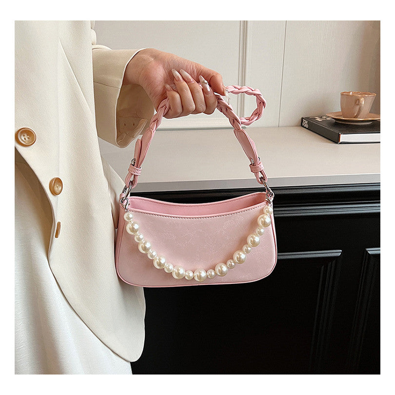 Ielgy Portable Small Bag Western Classy One-Shoulder Fashion Simple Retro Pearl Portable Messenger Bag