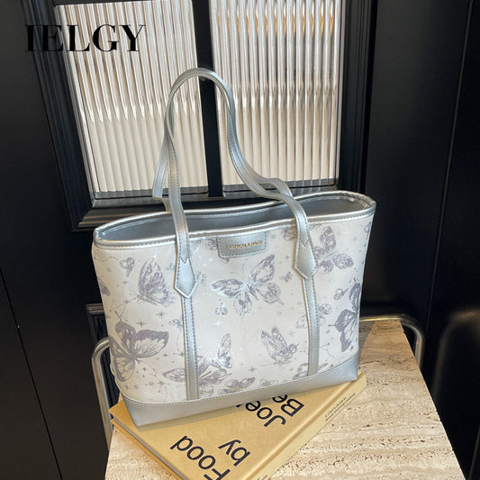 Ielgy Casual All-Match Butterfly One-Shoulder College Students Class Commuter Tote Bag Large Capacity