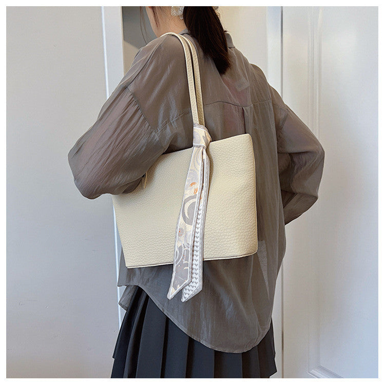 Ielgy Solid Color Large-Capacity Bucket Bag Tote Bag All-Match Commuter Shoulder Messen
