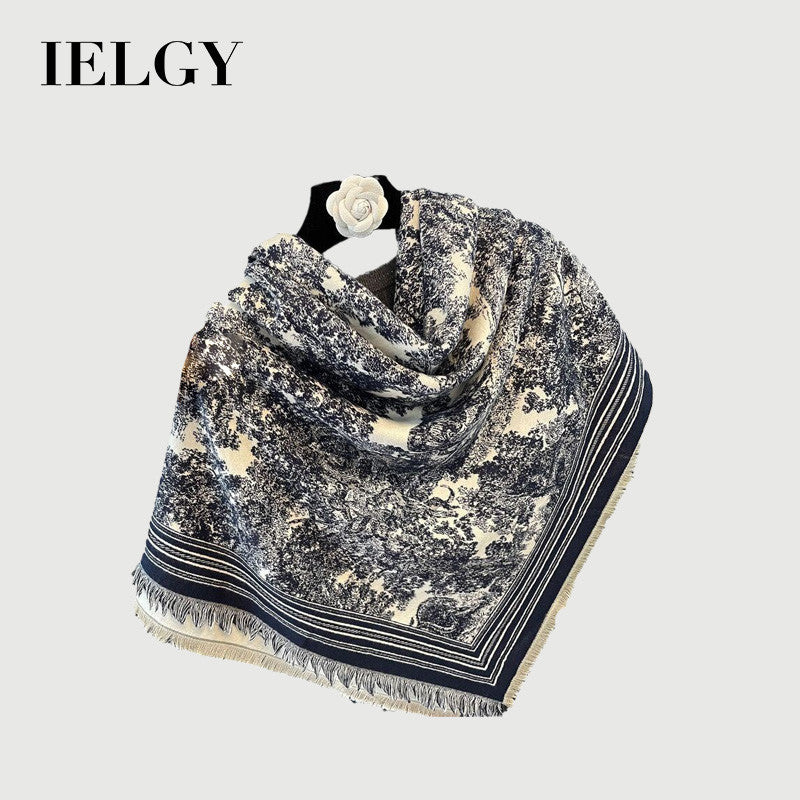 Ielgy Autumn Winter Animal Pattern Jacquard Large Square Scarf Imitation Cashmere Shawl All-Match Thickened