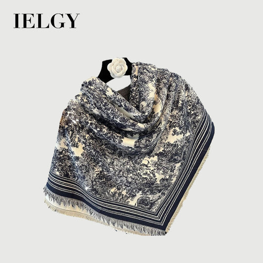 Ielgy Autumn Winter Animal Pattern Jacquard Large Square Scarf Imitation Cashmere Shawl All-Match Thickened