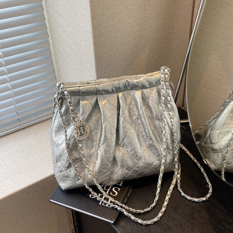 Ielgy Ladies Large-Capacity Fashion High-End Rhombus Chain Cross-Body All-Match One-Shoulder Bucket