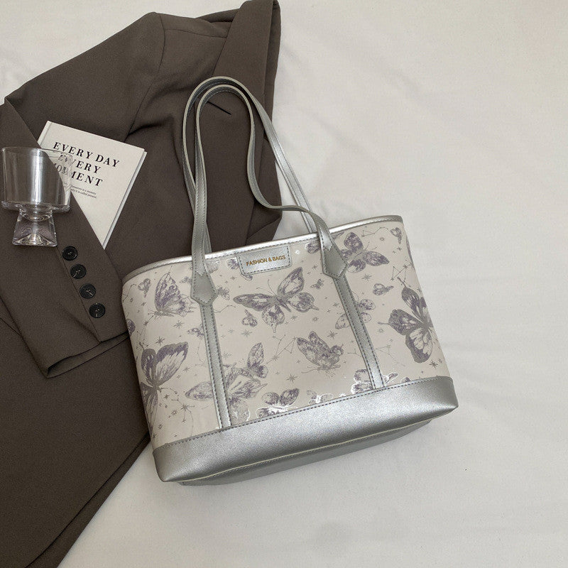 Ielgy Casual All-Match Butterfly One-Shoulder College Students Class Commuter Tote Bag Large Capacity
