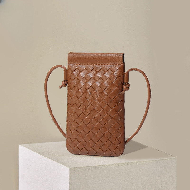 Ielgy Fashion Mini Mobile Phone Bag Hand-Woven Bag Simple Trendy All-Match Retro Small One-Shoulder Messenger Female Bag