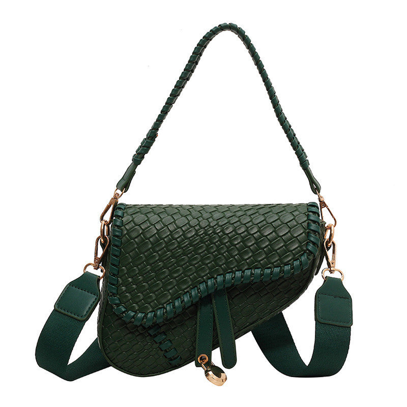Ielgy Ladies Fashion One-Shoulder Messenger Bag Imitation Woven Fabric Large-Capacity Portable Saddle Bag