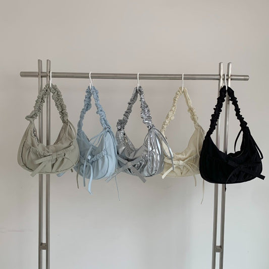 Ielgy Casual Unique Pleated Drawstring Lace-Up Nylon Lazy Style Underarm Messenger Bag ins