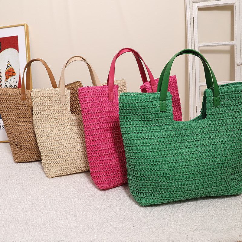 Ielgy Simple Large-Capacity Portable Woven Seaside Vacation Beach Female Bag