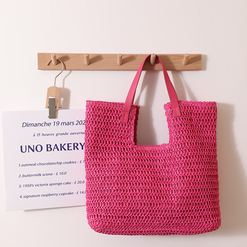 Ielgy Simple Large-Capacity Portable Woven Seaside Vacation Beach Female Bag