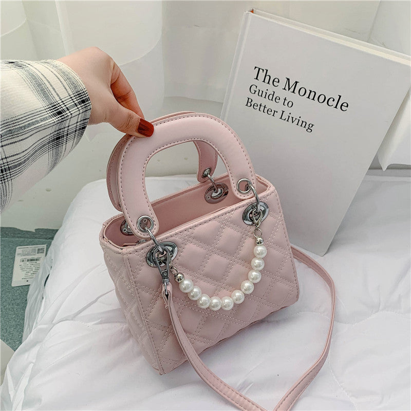 Ielgy Fashion Diamond Pearl Handbag All-Match One-Shoulder Cross-Body Diana Bag
