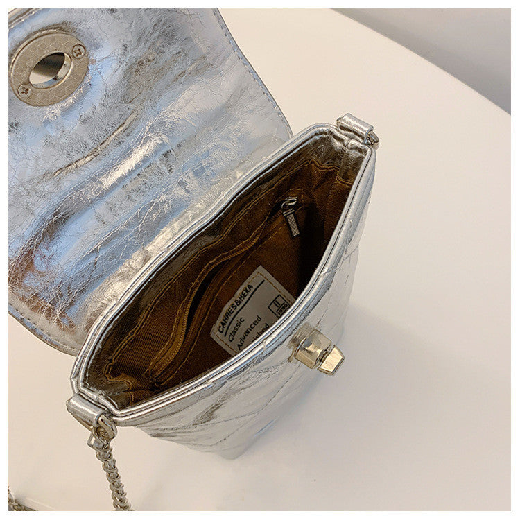 Ielgy Diamond Chain Silver Niche Design Fashion One-Shoulder Messenger Bag High-End Bucket Bag