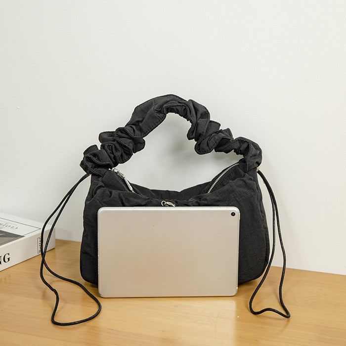 Ielgy Korean Version Fashionable Pleated Underarm Cloud Bag Classy One-Shoulder Nylon Commuter All-Match
